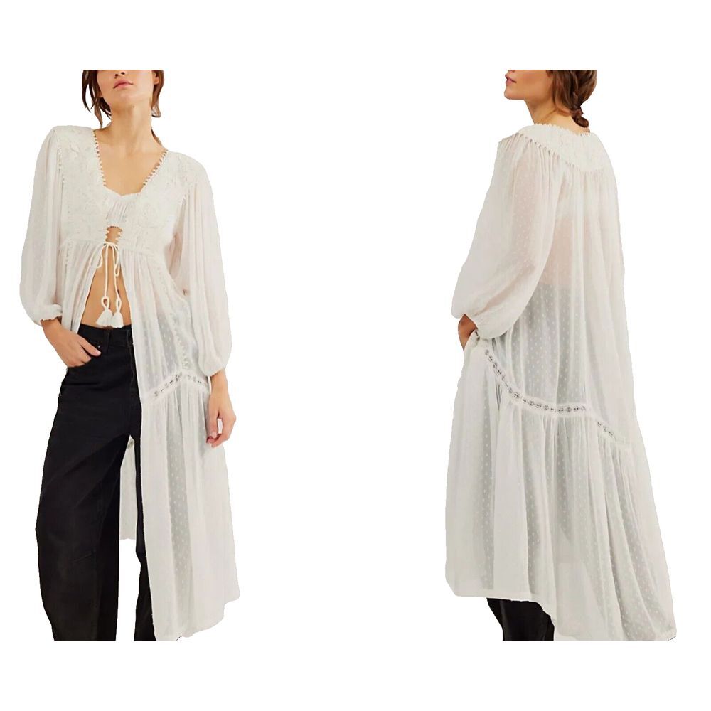 Free People Women Intimately Our Spring Fling Robe Size M Semi Sheer Dainty Sexy - Picture 1 of 11